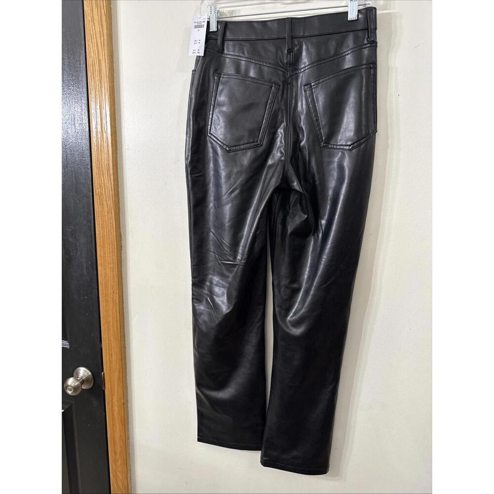 Abercrombie Fitch Women Sz 4 Criss Cross 90s Straight Faux Leather Black Pants - Picture 6 of 6